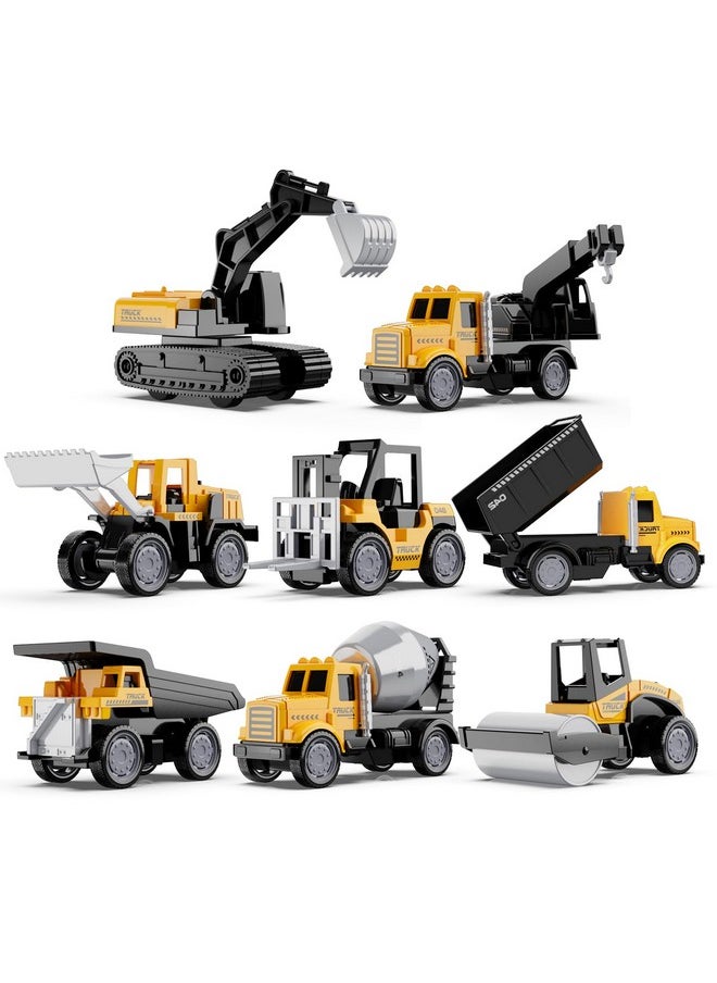 Alloy Mini Construction Vehicles,8Pcs Die-Cast Construction Toys Set,Excavators Mixer Truck Bulldozers Forklift Dump Truck Toys,Pull Back Car Toys For Toddlers Kids Boys & Girls