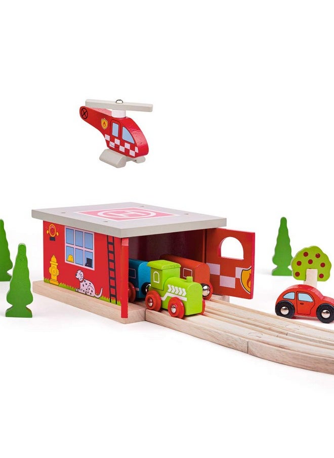 , Firestation Shed, Wooden Toys, Bigjigs Train Accessories, Wooden Fire Station, Wooden Shed, Rescue Vehicles Toys, Wooden Train Sets, Wooden Toys For 3 4 5 Year Olds