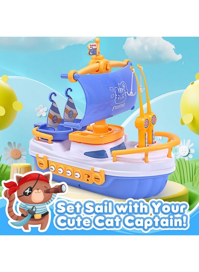 3-In-1 Toy Boat, Ship Toy Fishing Game, Magnetic Fishing Toys With 10 Fish, 2 Toy Fishing Poles, Electronic Playset With Fishing Pond, Educational Gift With Music For Kids Boys Girls