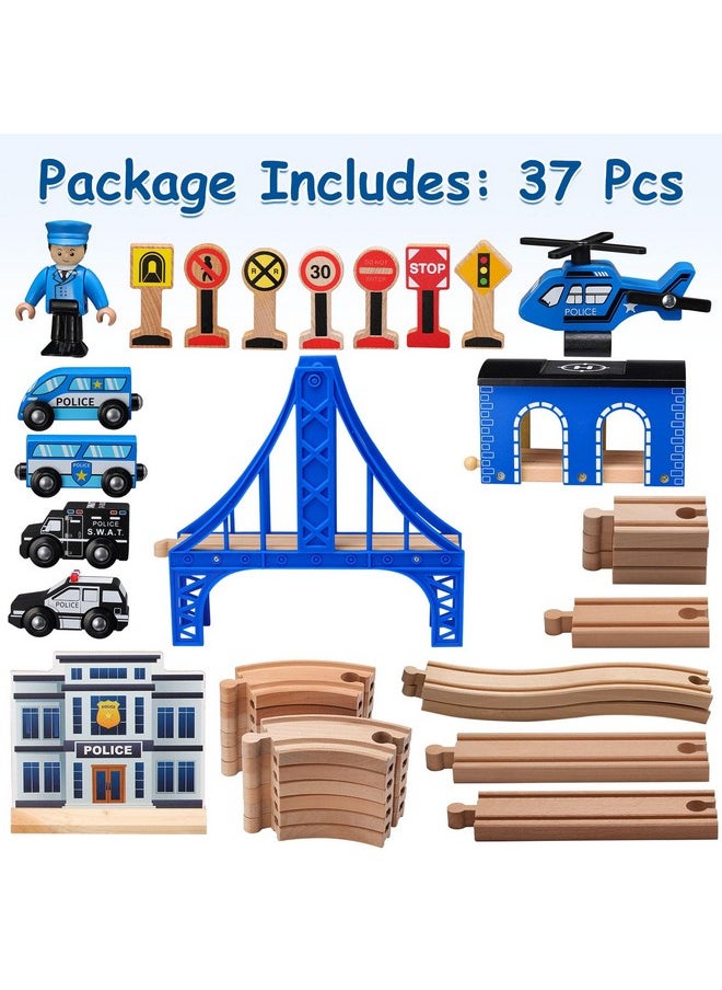 Wooden Train Set - Interactive Police Playset For Kids | Building Toy With Train, Figures & Accessories | Compatible With Brio, Thomas, Melissa And Doug | Educational Stem Gift