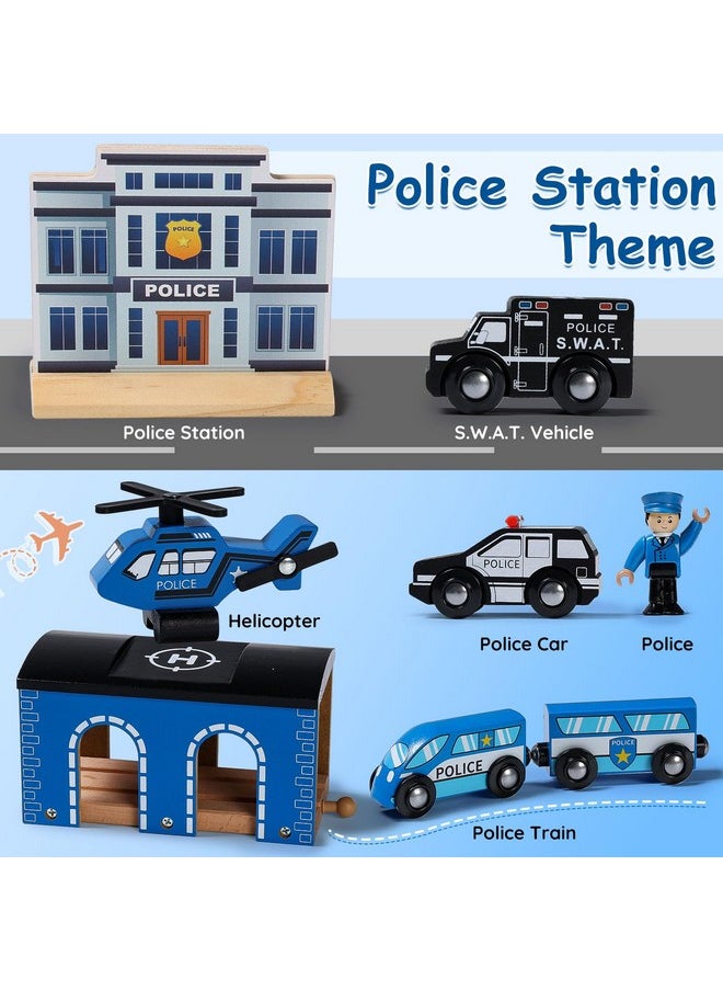 Wooden Train Set - Interactive Police Playset For Kids | Building Toy With Train, Figures & Accessories | Compatible With Brio, Thomas, Melissa And Doug | Educational Stem Gift