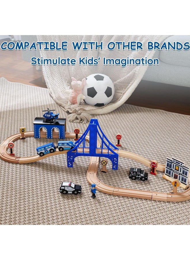 Wooden Train Set - Interactive Police Playset For Kids | Building Toy With Train, Figures & Accessories | Compatible With Brio, Thomas, Melissa And Doug | Educational Stem Gift