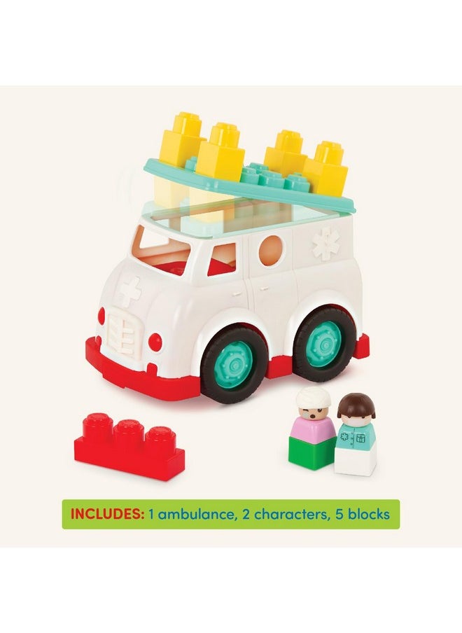 - Rescue Truck - 8Pc Construction Set - 2 Figures & 5 Blocks - Build-On Vehicle - 12 Months + - Locbloc® Ambulance