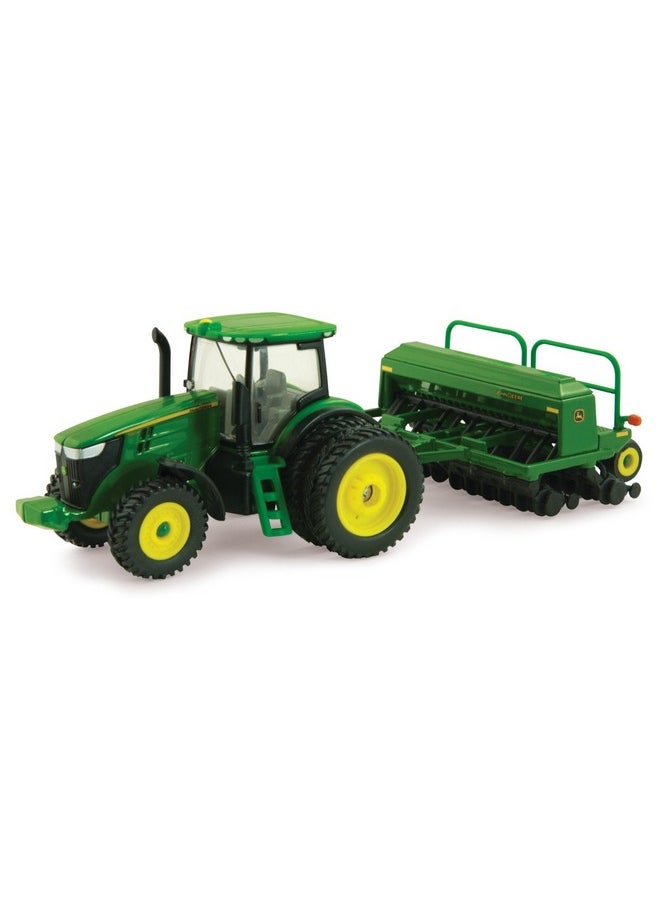 Deere 7215R Tractor With 1590 Grain Drill Replica - 1:64 Scale - Authentic Die-Cast And Plastic Replica- John Deere Tractor Toys, Green