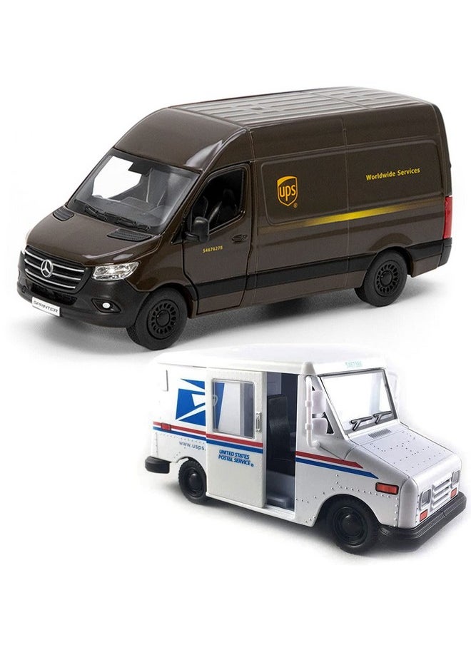 Ups Mercedes-Benz Sprinter + United States Postal Mail Truck Grumman Llv 5 Inch Die Cast Metal Model Toys Setof2