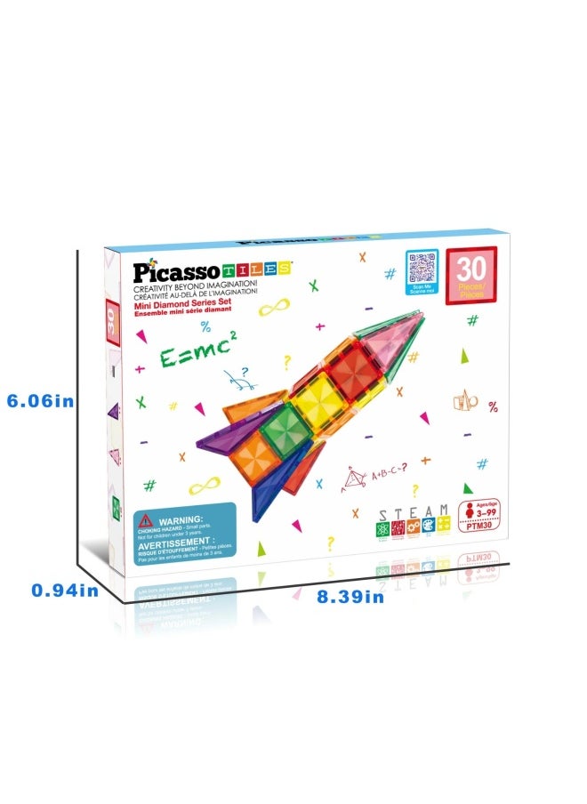 PicassoTiles Mini Diamond Collection Travel Size Magnetic Building Block Set ( 30 Pieces )