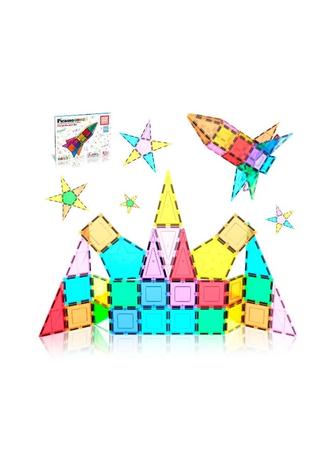 PicassoTiles Rocket Themed Magnetic Building Block Set (32 Pieces)