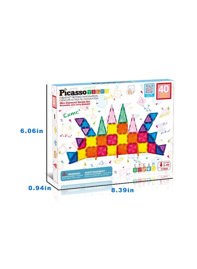 PicassoTiles Mini Diamond Collection Travel Size Magnetic Building Block Set ( 40 Pieces )