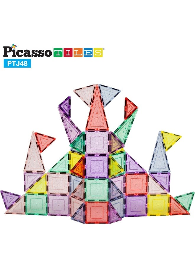 PicassoTiles Dazzling Glitter Magnetic Building Blocks Set (48 Pieces)