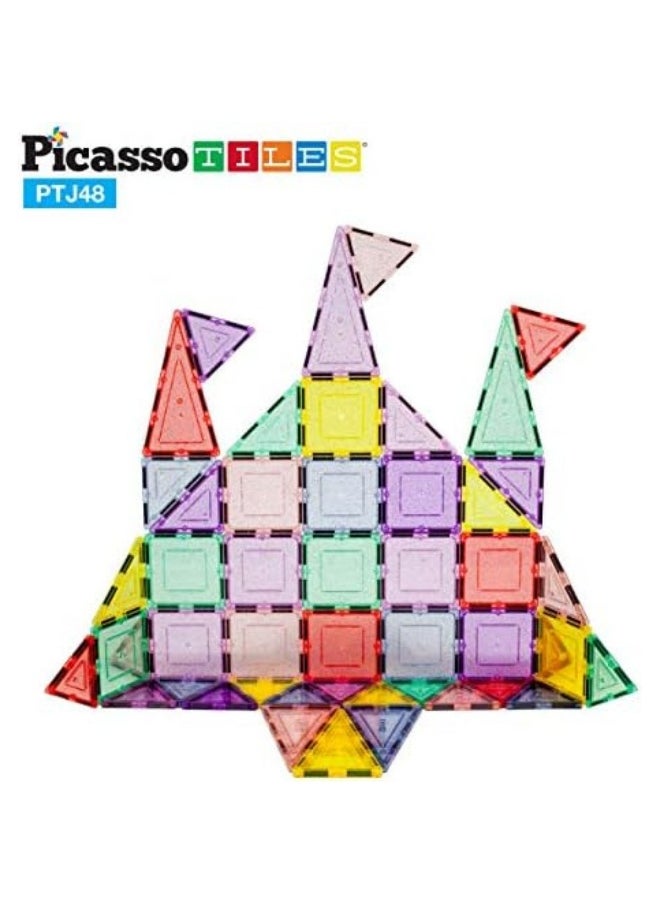 PicassoTiles Dazzling Glitter Magnetic Building Blocks Set (48 Pieces)