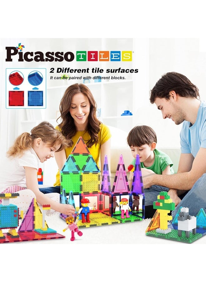 PicassoTiles Brick Block Magnetic Building Block Set with 2 Character Figures (63 Pieces)