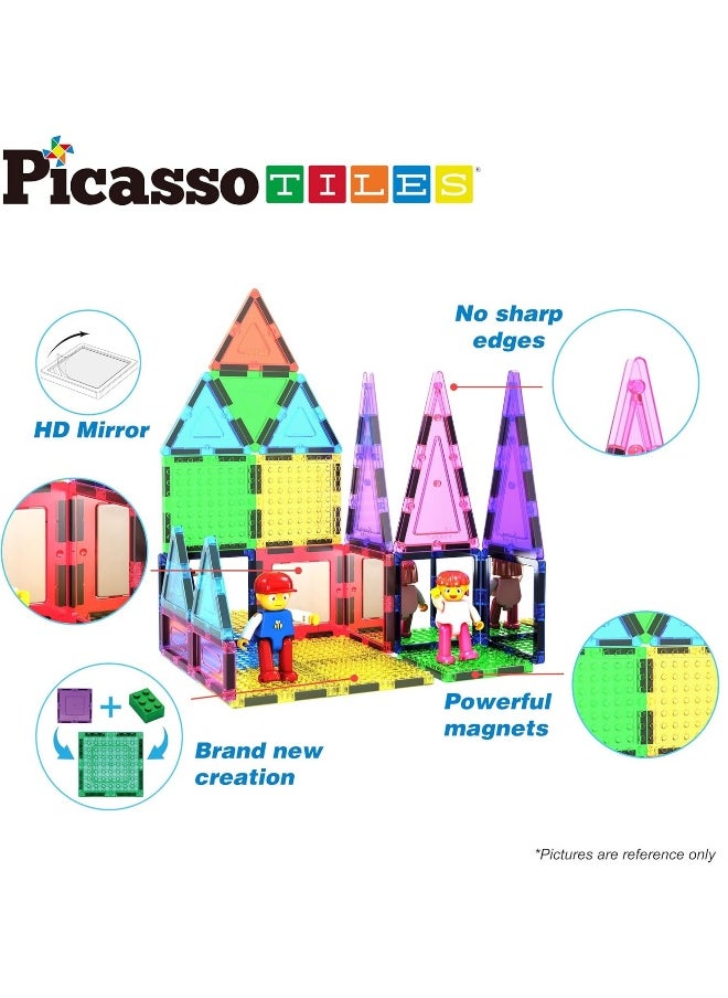 PicassoTiles Brick Block Magnetic Building Block Set with 2 Character Figures (63 Pieces)