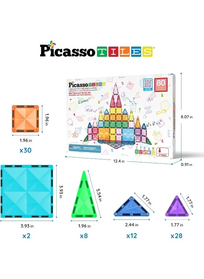 PicassoTiles Mini Diamond Collection Travel Size Magenetic Building Block Set (80 Pieces)