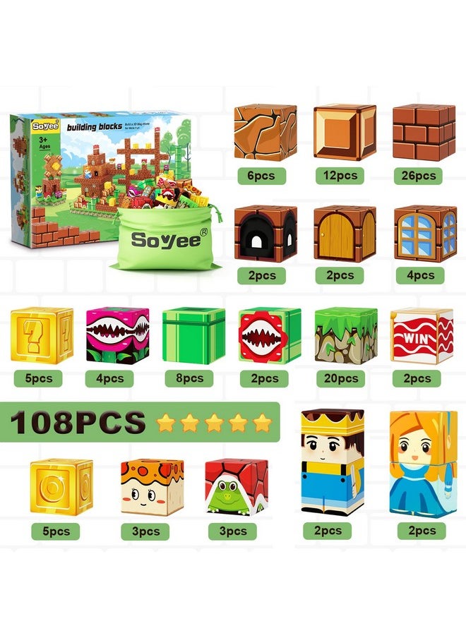 108Pcs Magnetic Blocks Building Toys - Build Mine Magnet World Game Adventure Set 1'' Magnet Building Blocks Cubes Boys Girls Toys Ages 3-5 4-6 5-7 6-8 Kids Gifts For 3-12 Years Old