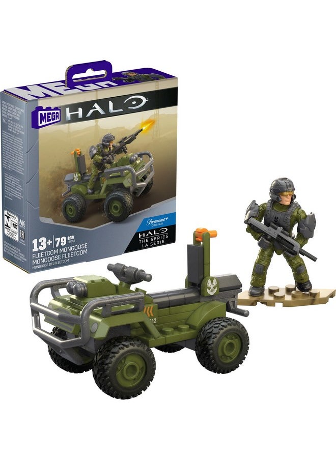 Halo The Series Atv Building Toys Set, Fleetcom Mongoose Vehicle With 79 Pieces, 1 Poseable Articulation Figure, Green, Kids Or Adults