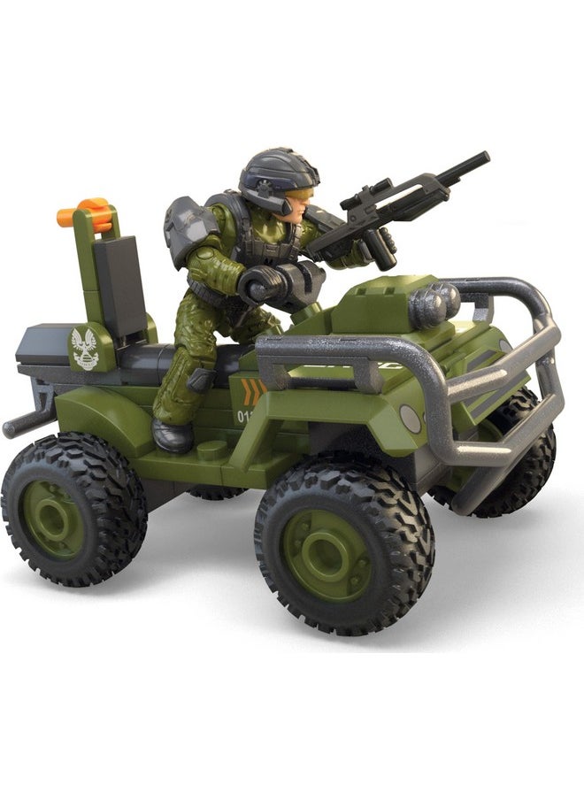 Halo The Series Atv Building Toys Set, Fleetcom Mongoose Vehicle With 79 Pieces, 1 Poseable Articulation Figure, Green, Kids Or Adults