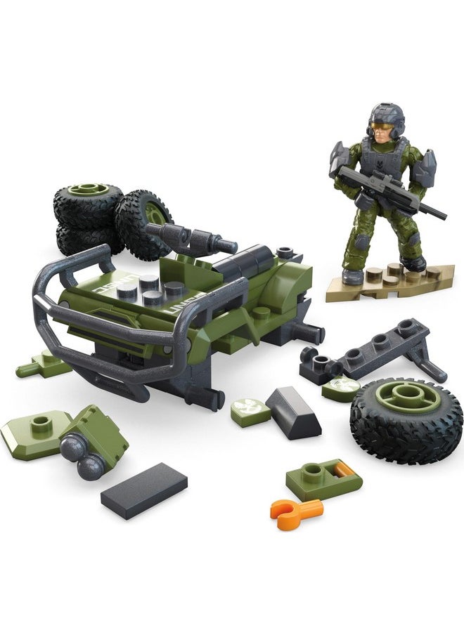 Halo The Series Atv Building Toys Set, Fleetcom Mongoose Vehicle With 79 Pieces, 1 Poseable Articulation Figure, Green, Kids Or Adults