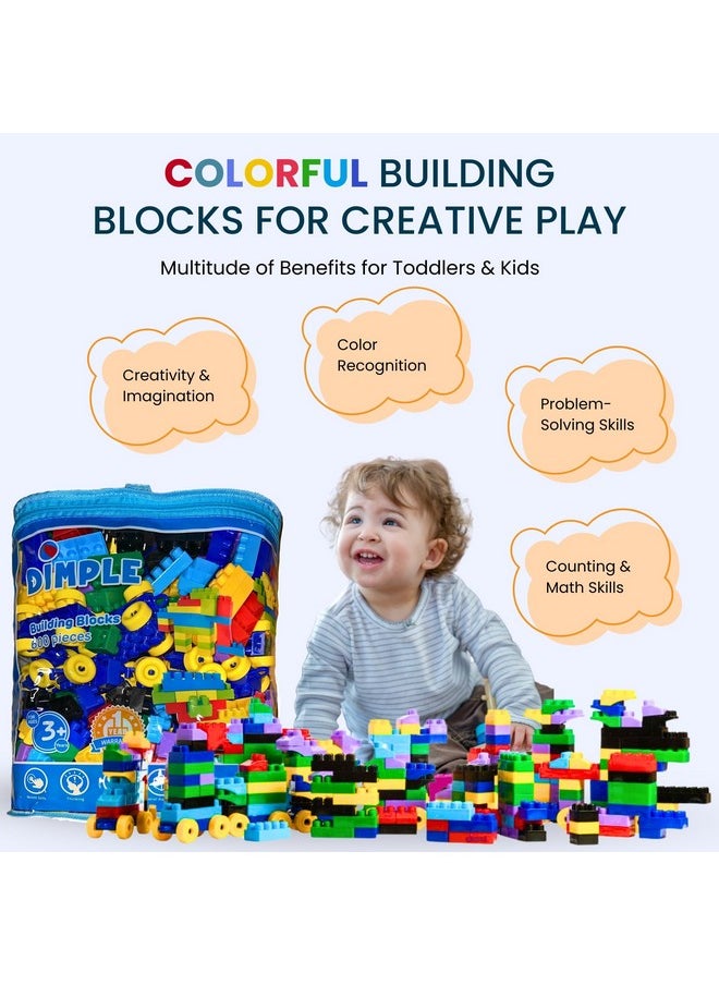 Large Building Blocks For Toddlers/Kids (600 Piece) Stackable, Multi-Colored, Interlocking Toys Safe, Non-Toxic Plastic Bright Colors, Waterproof Boys, Girls Age 3 For Kids