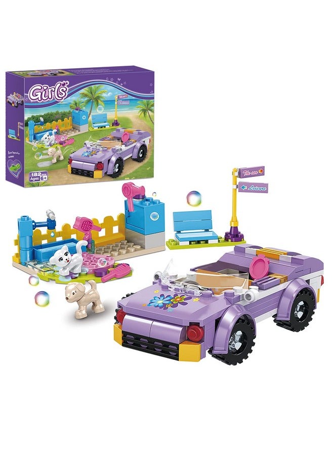 Girls Friends Convertible Car Building Sets With Pet Bathing Pool Role Play Building Toys Creative Gift For Kids Aged 6-12 (182 Pcs)