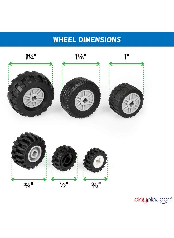 144 Piece Wheels And Axles Sets, Building Bricks Car Parts And Pieces Kit - Car Building Set With Wheels, Axles & Windshields