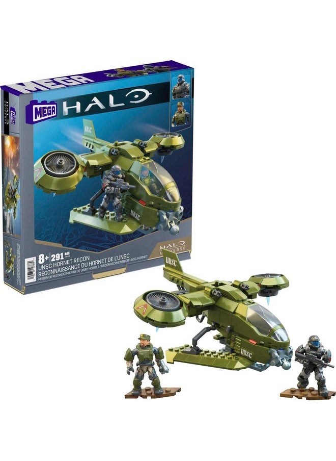 Halo Toys Vehicle Building Set For Kids, Unsc Hornet Recon Aircraft With 291 Pieces, 2 Micro Action Figures And Accessories, Gift Ideas