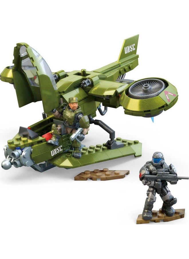 Halo Toys Vehicle Building Set For Kids, Unsc Hornet Recon Aircraft With 291 Pieces, 2 Micro Action Figures And Accessories, Gift Ideas