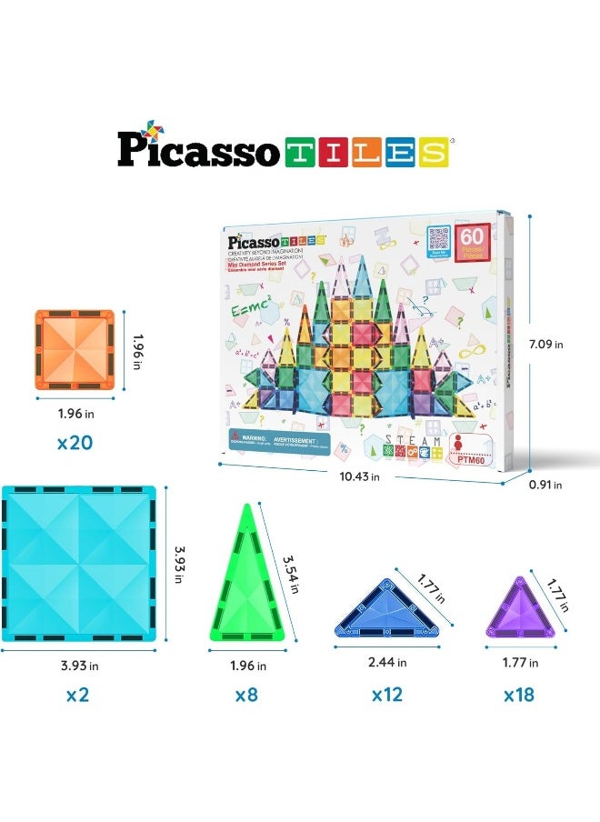 PicassoTiles Mini Diamond Collection Travel Size Magenetic Building Block Set (60 Pieces)