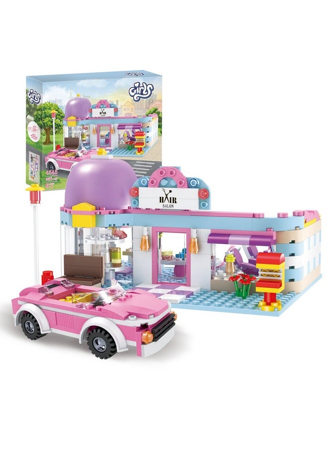 Girls Friends Hair Salon Building Kit With 2 Mini People 5 Dolls Hair Creative Girls Friends Sets 358 Pieces With A Pink Convertible Car Stem Building Toys Gifts For Kids Age 6-12 And Up