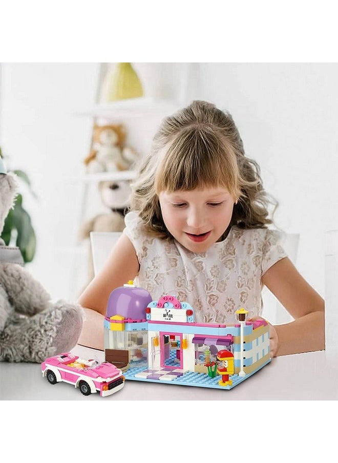 Girls Friends Hair Salon Building Kit With 2 Mini People 5 Dolls Hair Creative Girls Friends Sets 358 Pieces With A Pink Convertible Car Stem Building Toys Gifts For Kids Age 6-12 And Up