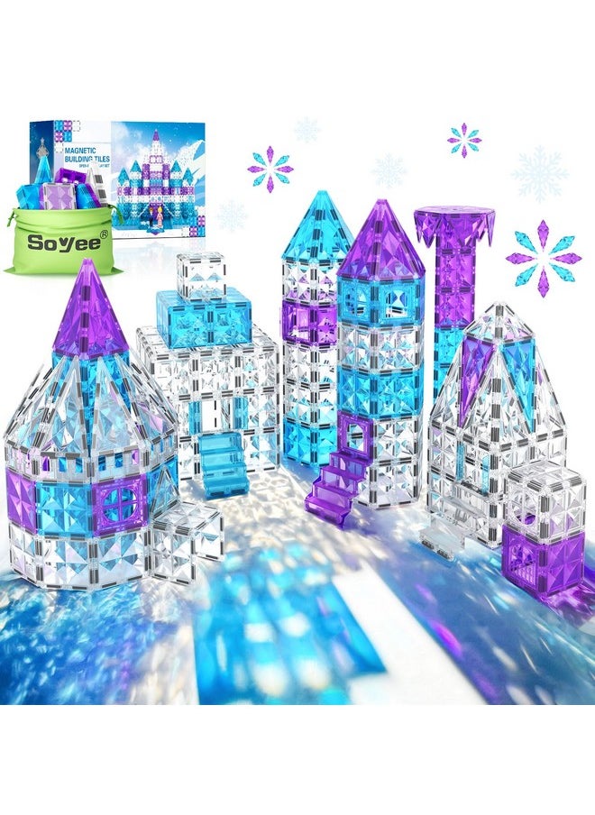 Frozen Magnetic Tiles 102Pcs With 2 Stairs Dolls Princess Castle Building Stem Toys For 3+ Year Old Girls & Boys, 3 4 5 6 7 8 9 10 Year Old Girl Birthday Gifts