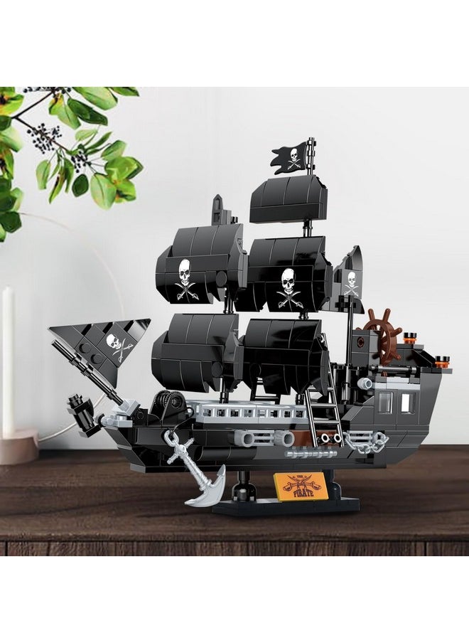 Pirate Ship Building Sets Pirates Model Kits 298 Pieces Creative Black Ships Building Blocks Toys Gift For Boys Ages 6+, Pirate Themed Boat Collection Toy For Kids & Adult