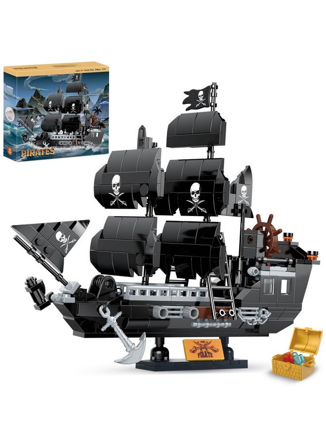 Pirate Ship Building Sets Pirates Model Kits 298 Pieces Creative Black Ships Building Blocks Toys Gift For Boys Ages 6+, Pirate Themed Boat Collection Toy For Kids & Adult