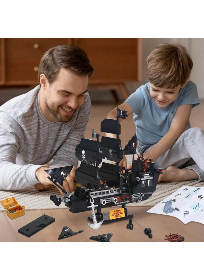 Pirate Ship Building Sets Pirates Model Kits 298 Pieces Creative Black Ships Building Blocks Toys Gift For Boys Ages 6+, Pirate Themed Boat Collection Toy For Kids & Adult