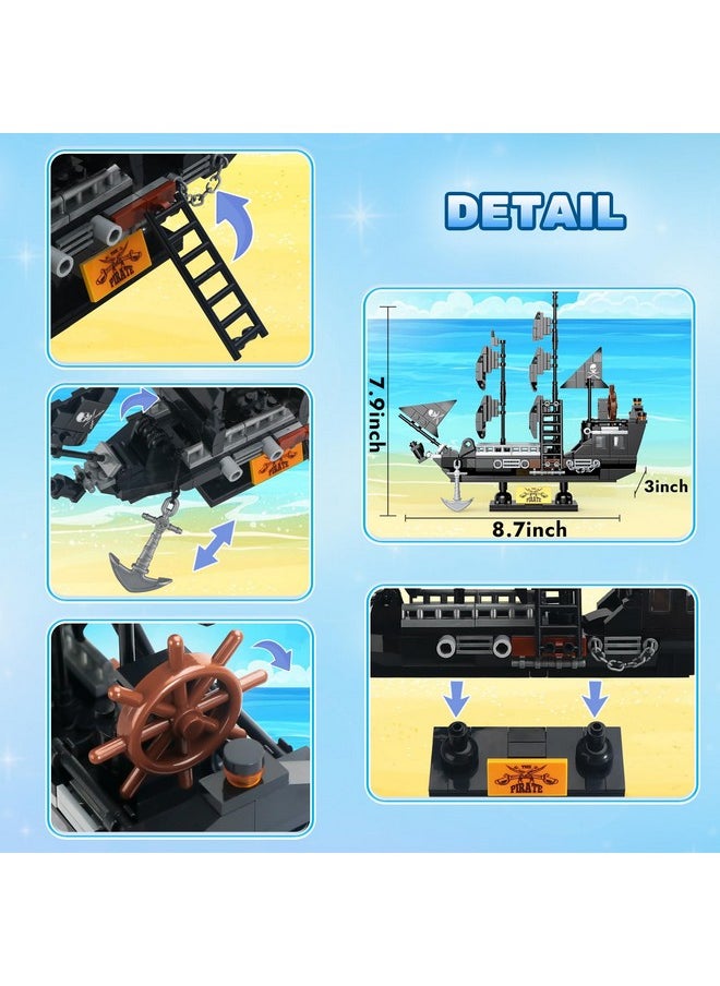 Pirate Ship Building Sets Pirates Model Kits 298 Pieces Creative Black Ships Building Blocks Toys Gift For Boys Ages 6+, Pirate Themed Boat Collection Toy For Kids & Adult