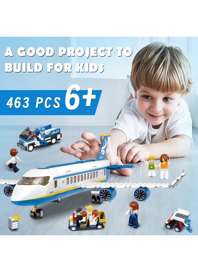 City Passenger Airplane Building Set, 4 In 1 Stem Toy With A Large Airplane, Passenger Bus, Luggage Truck, Container Loader, And 7 Minifigures, Compatible With Lego Plane, Airport Gift For Boy 6+