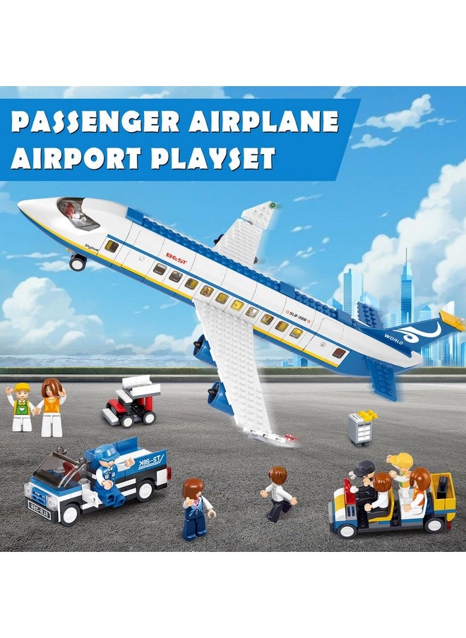 City Passenger Airplane Building Set, 4 In 1 Stem Toy With A Large Airplane, Passenger Bus, Luggage Truck, Container Loader, And 7 Minifigures, Compatible With Lego Plane, Airport Gift For Boy 6+