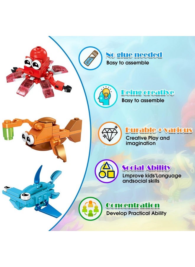 Ocean Party Favors For Kids, 12Pcs Mini Marine Building Blocks Ocean Animal, Sea Creatures Building Blocks Set, Building Stem Toys For Birthday Party,Goodie Bags,Prize,Cake Topper