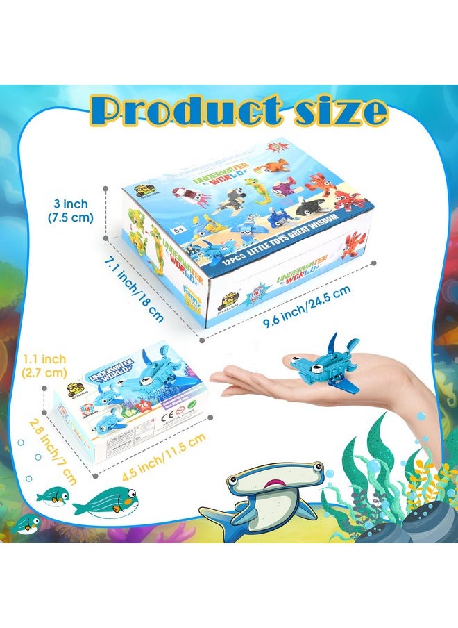 Ocean Party Favors For Kids, 12Pcs Mini Marine Building Blocks Ocean Animal, Sea Creatures Building Blocks Set, Building Stem Toys For Birthday Party,Goodie Bags,Prize,Cake Topper