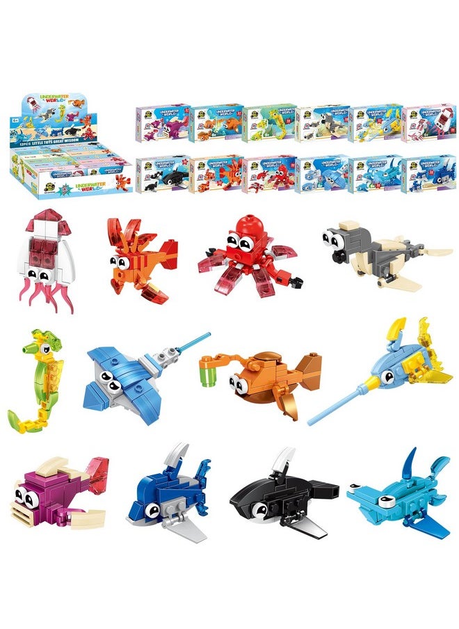 Ocean Party Favors For Kids, 12Pcs Mini Marine Building Blocks Ocean Animal, Sea Creatures Building Blocks Set, Building Stem Toys For Birthday Party,Goodie Bags,Prize,Cake Topper