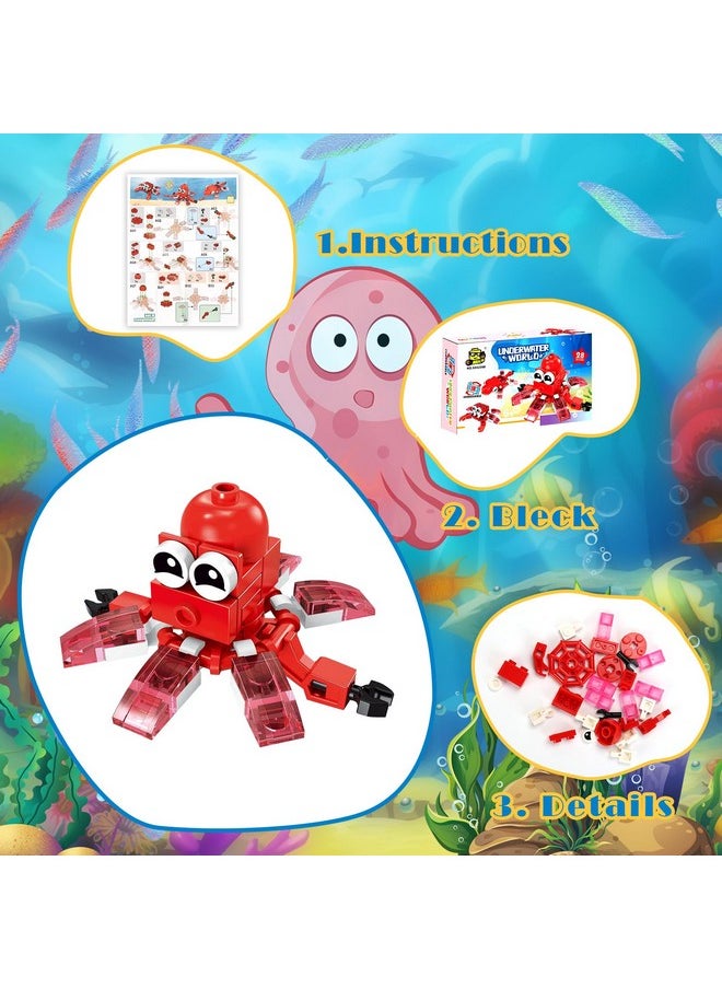 Ocean Party Favors For Kids, 12Pcs Mini Marine Building Blocks Ocean Animal, Sea Creatures Building Blocks Set, Building Stem Toys For Birthday Party,Goodie Bags,Prize,Cake Topper