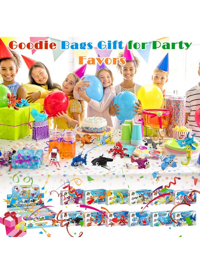 Ocean Party Favors For Kids, 12Pcs Mini Marine Building Blocks Ocean Animal, Sea Creatures Building Blocks Set, Building Stem Toys For Birthday Party,Goodie Bags,Prize,Cake Topper