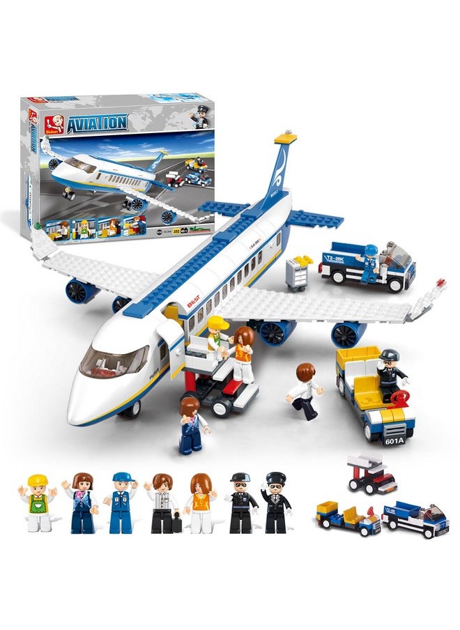 City Passenger Airplane Building Set For Boys 6+ 8+ 12+, City Plane Airport Playset With A Large Aircraft, Passenger Bus, Luggage Truck, Container Loader, 7 Minifigures, Compatible With Lego City