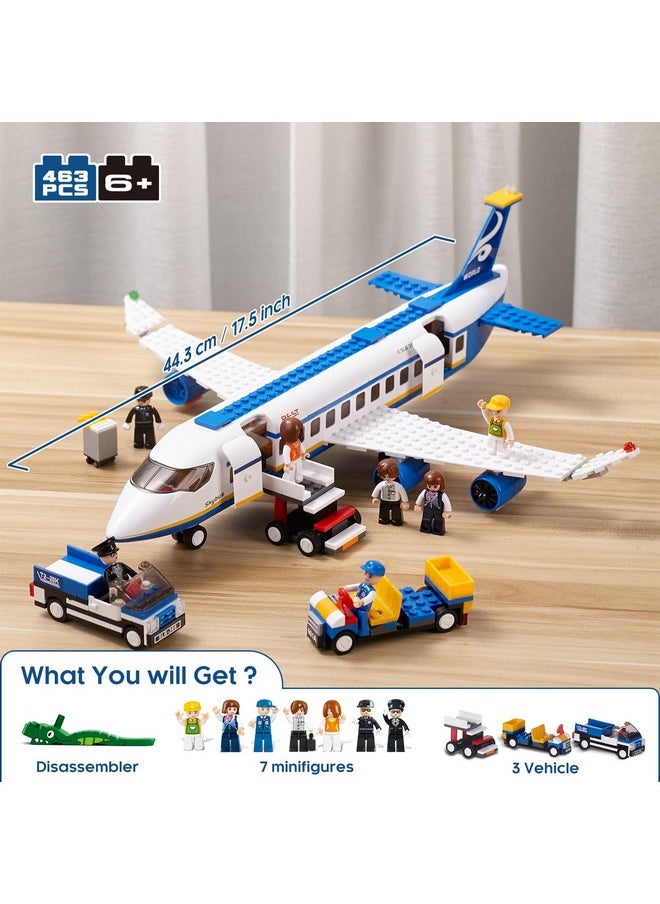 City Passenger Airplane Building Set For Boys 6+ 8+ 12+, City Plane Airport Playset With A Large Aircraft, Passenger Bus, Luggage Truck, Container Loader, 7 Minifigures, Compatible With Lego City