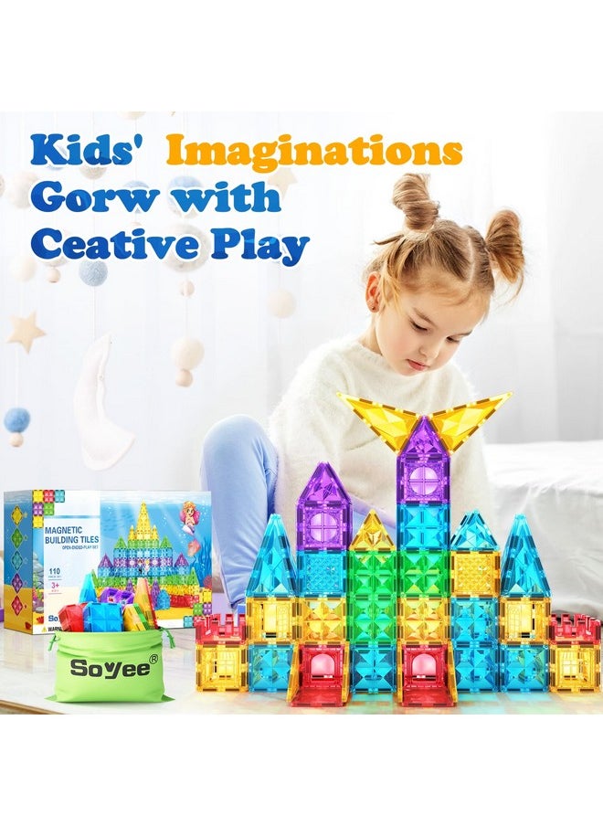 Magnetic Tiles 110Pcs With Dolls Kids Toys Magnetic Blocks Building Toys For Kids Ages 3-5 4-8 8-13 Boys Girls Stem Toys For Preschool Education