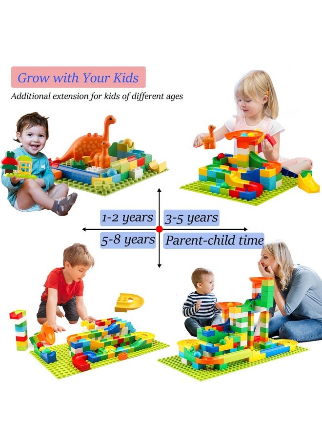Marble Run Building Blocks, 145 Pcs Classic Big Blocks Stem Toy Bricks Set Kids Race Track Compatible With All Major Brands Bulk Bricks Set For Boys Girls Toddler Age 3,4,5,6,7,8+