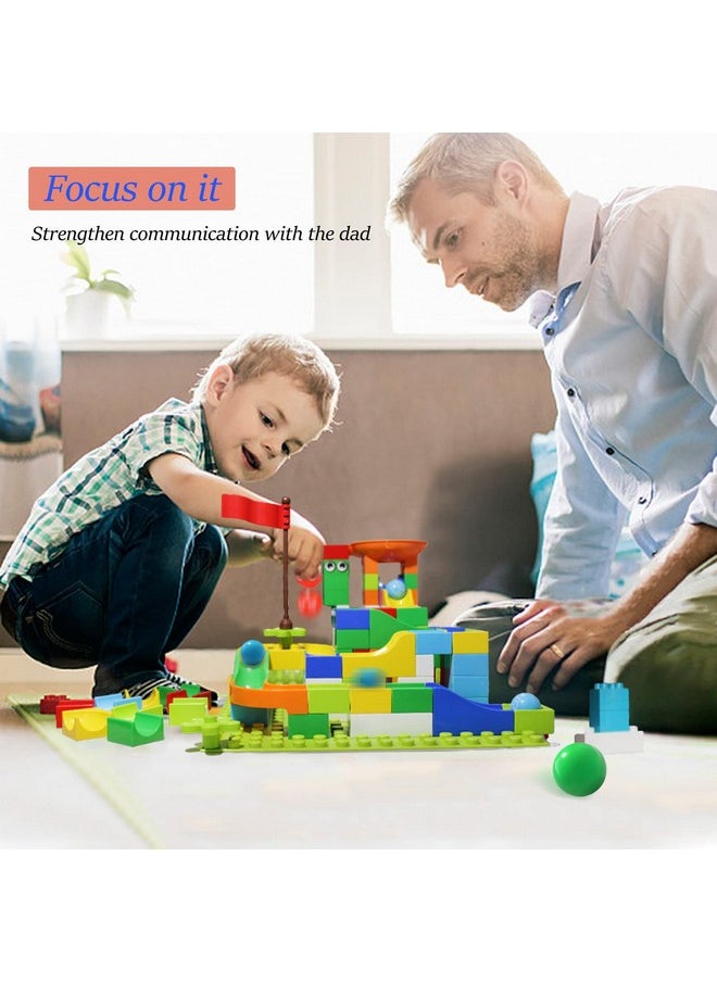 Marble Run Building Blocks, 145 Pcs Classic Big Blocks Stem Toy Bricks Set Kids Race Track Compatible With All Major Brands Bulk Bricks Set For Boys Girls Toddler Age 3,4,5,6,7,8+