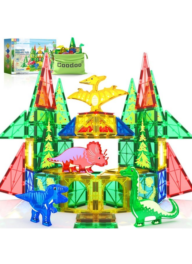 Dinosaur Toys Magnetic Tiles - Magnet Building Blocks For Toddler Kids Toys Stem Sensory Outdoor Toys For 3+ Year Old Boys And Girls, Dinosaur World Creative Games Kids Toys