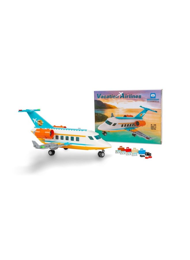 Vacation Airlines Airplane Building Blocks, Plane Model Kit, Building Bricks Sets For Adults Or Kids 6 Year Old +, Home Decor, Quality Blocks Compatible With Lego & Major Brands, 176 Pieces