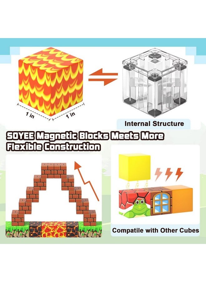 Magnetic Blocks - Build Mine Magnet World Kids Games Magnetic Building Toys Kingdom & Lava World Adventure 1'' Magnetic Cubes Stem Toys Christmas Birthday Gifts For 3+ Years Old Boys Girls