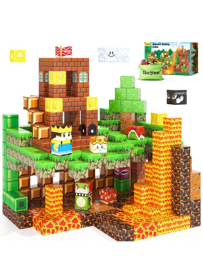 Magnetic Blocks - Build Mine Magnet World Kids Games Magnetic Building Toys Kingdom & Lava World Adventure 1'' Magnetic Cubes Stem Toys Christmas Birthday Gifts For 3+ Years Old Boys Girls